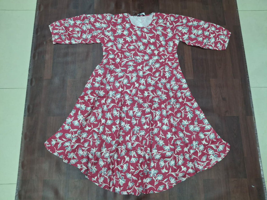 Women's round neck 3/4 sleeve floral print fit-and-flare midi dress in teal blue by Miss Kapachi