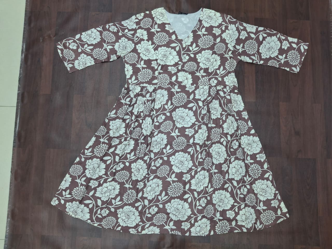 Women's 3/4 sleeve surplice V-neck floral print fit-and-flare midi dress in teal blue by Zero+1