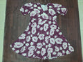 Women's V-neck short sleeve sunflower print fit-and-flare skater midi dress in wine purple by Zero+1