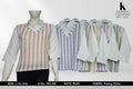 Miss Kapachi D.N. 763-MS Fancy Knits Striped Polo Top in Beige, Grey, Lavender and Sage Green – front view