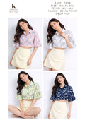 Miss Kapachi D.N. 611-MS Delta Print Flare Sleeve Crop Top in Blush Pink, Sky Blue, Mint Green and Navy Blue