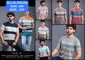 Men's Jacquard Stripe Rib Neck Half Sleeve T-Shirt | Multi-Colour | Purple Haze