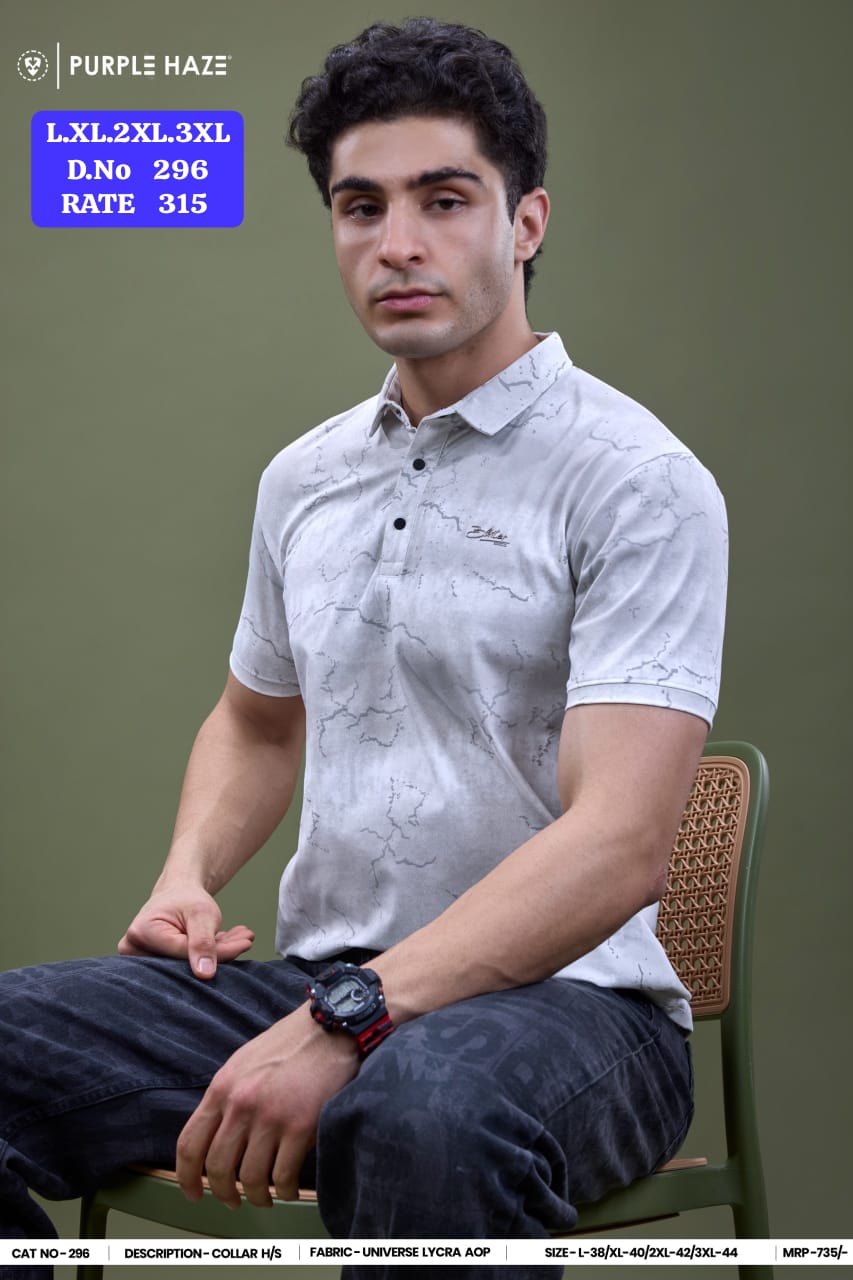 Purple Haze Men's AOP Polo T-Shirt Steel Blue Universe Lycra - Full Body Front View