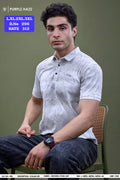 Purple Haze Men's AOP Polo T-Shirt Steel Blue Universe Lycra - Full Body Front View