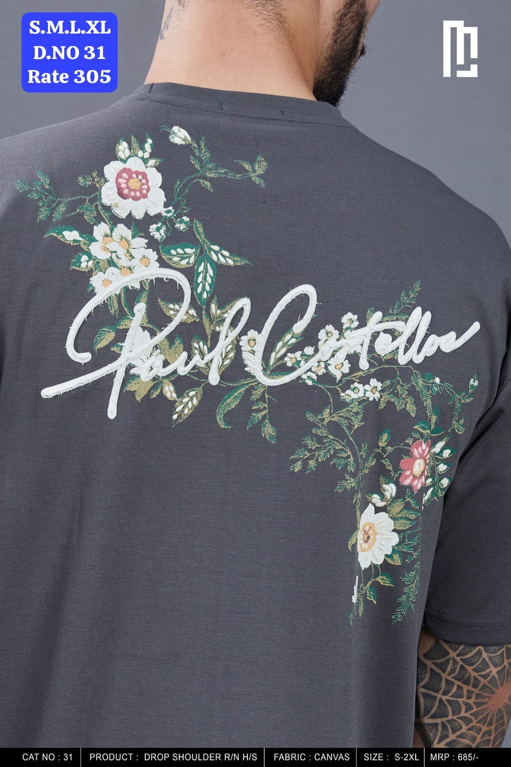 Maniac Street Wear Men's Floral Graphic Drop Shoulder T-Shirt D.No. 31 - Additional Colour View 1