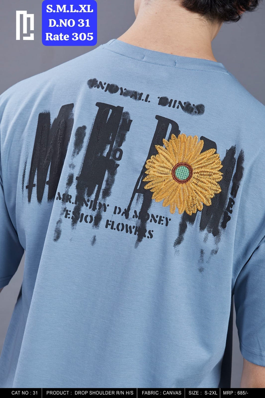 Maniac Street Wear Men's Floral Graphic Drop Shoulder T-Shirt D.No. 31 - Additional Colour View 2