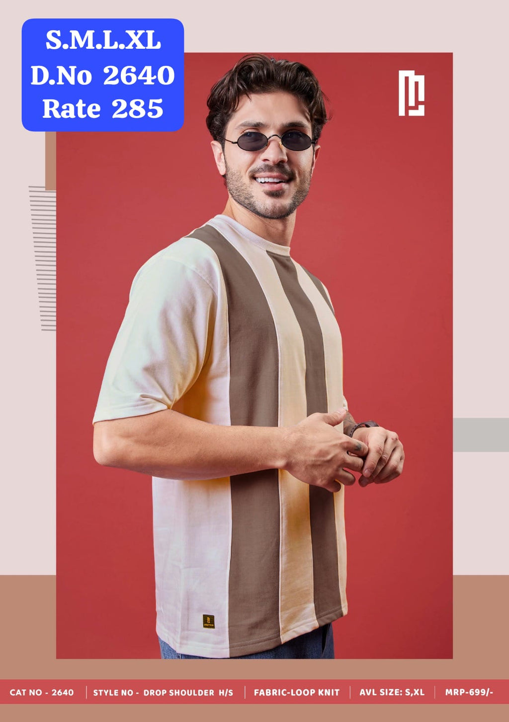 Maniac Street Wear Men's Vertical Stripe Drop Shoulder T-Shirt D.No. 2640 - Additional Lifestyle View