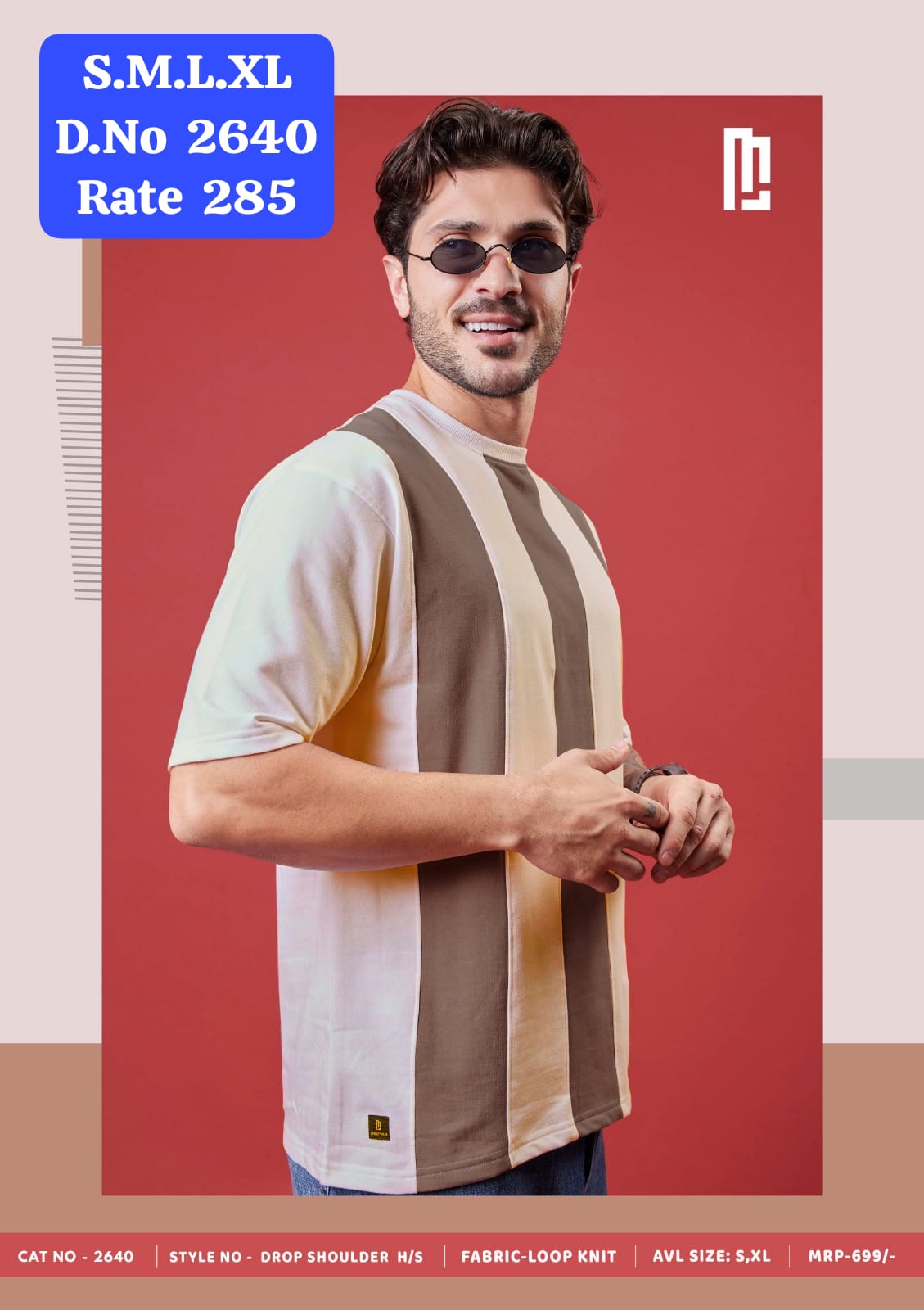Maniac Street Wear Men's Vertical Stripe Drop Shoulder T-Shirt D.No. 2640 - Additional Lifestyle View