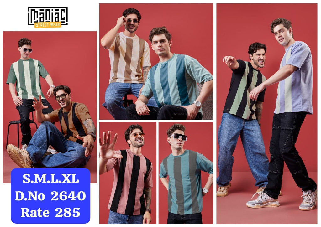 Maniac Street Wear Men's Vertical Stripe Drop Shoulder T-Shirt D.No. 2640 - Additional Colour View 2