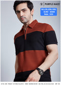Purple Haze Men's Cut Panel Zip Collar Polo T-Shirt Camel Black Reverse Cod Knit - Dual Model Front View