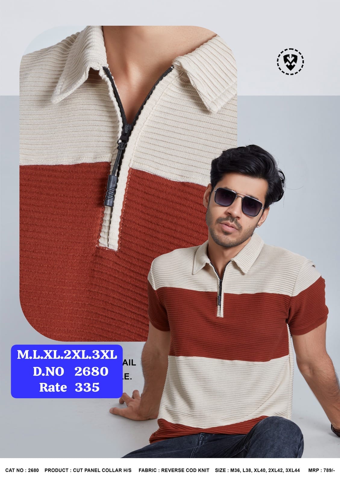 Purple Haze Men's Cut Panel Zip Collar Polo T-Shirt Blue Pink and Pink Black - Your Wardrobe Refresh Starts Here