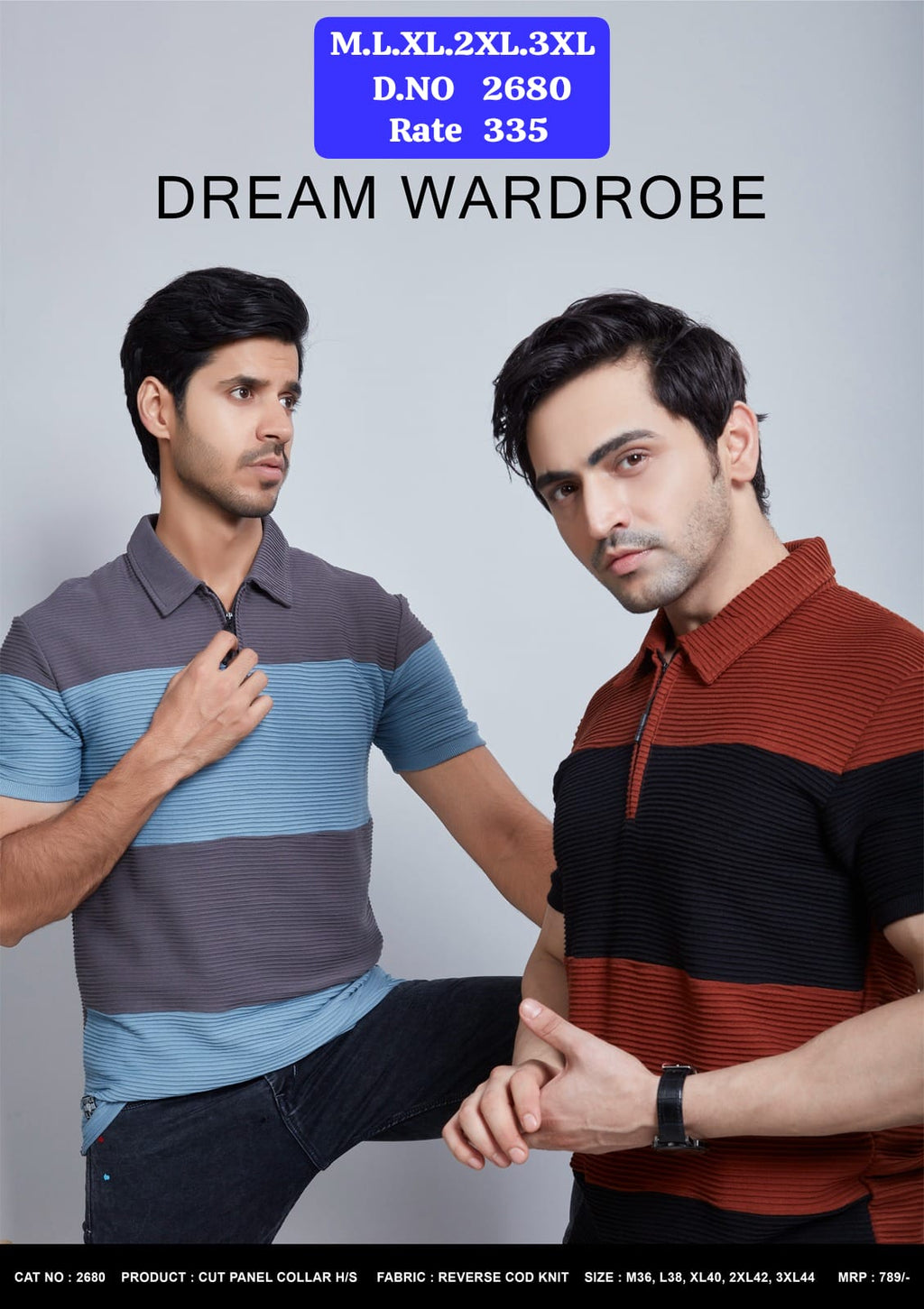 Purple Haze Men's Cut Panel Zip Collar Polo T-Shirt D.No. 2680 - Additional Colour View