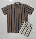 Fitoutsimits Vertical Stripe Jacquard Polo | Open Collar Half Zip Knit | US-246