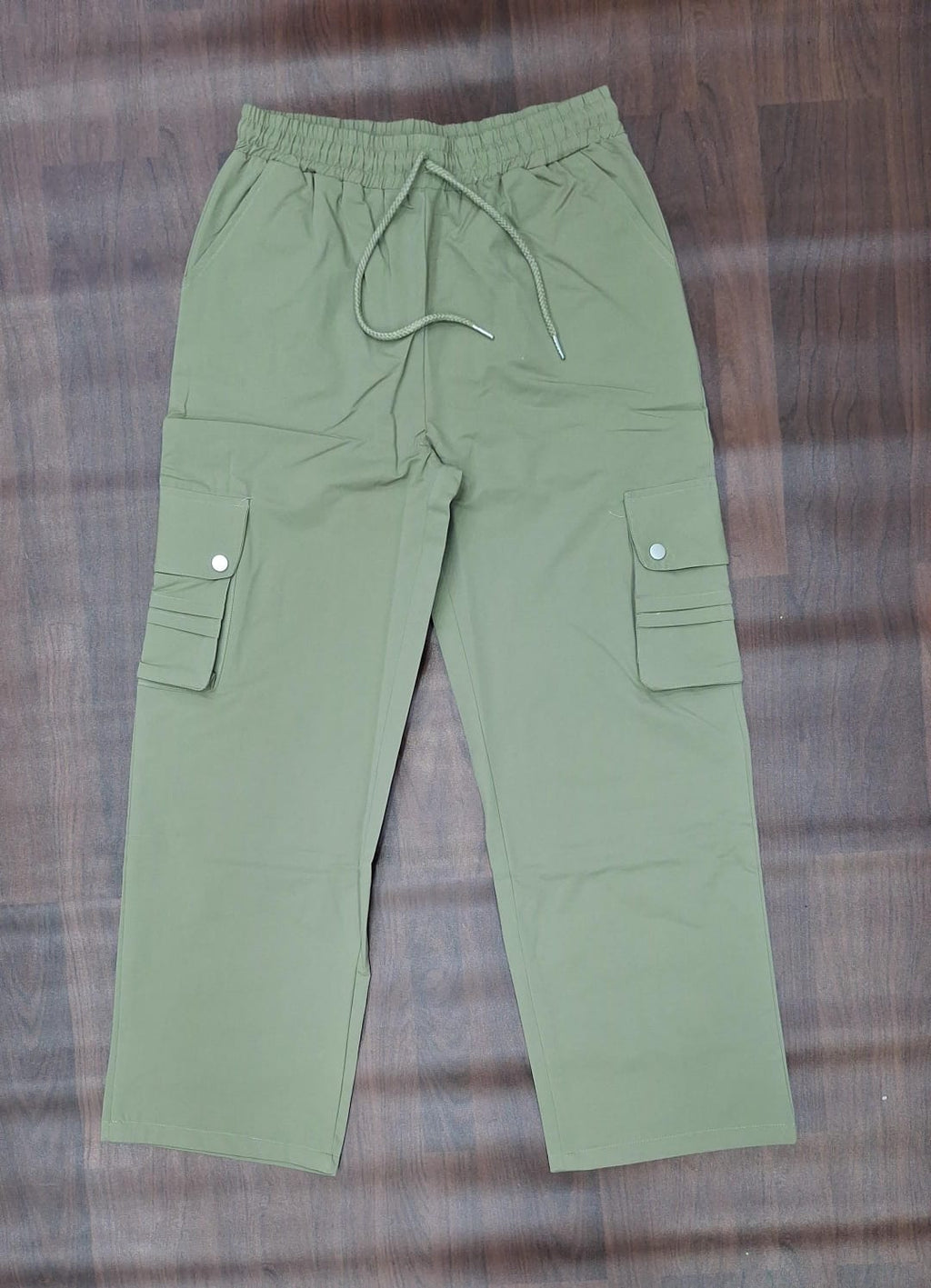 Alternate view of pale blue-grey relaxed-fit cargo pants with utility cargo pockets