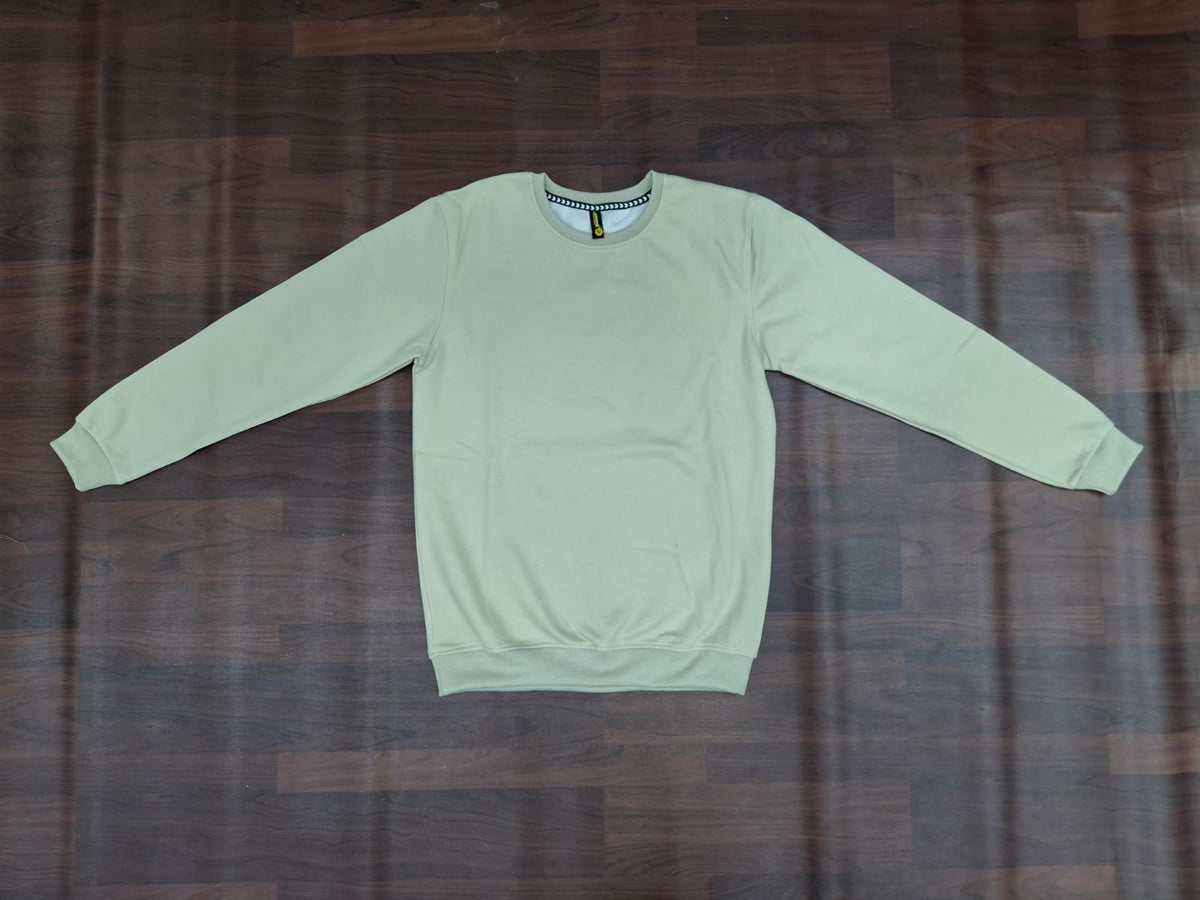 Sky blue full-sleeve round-neck sweatshirt with contrast striped neckline detail