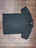 Sage green textured half-sleeve zip polo shirt with stand collar and front half-zip