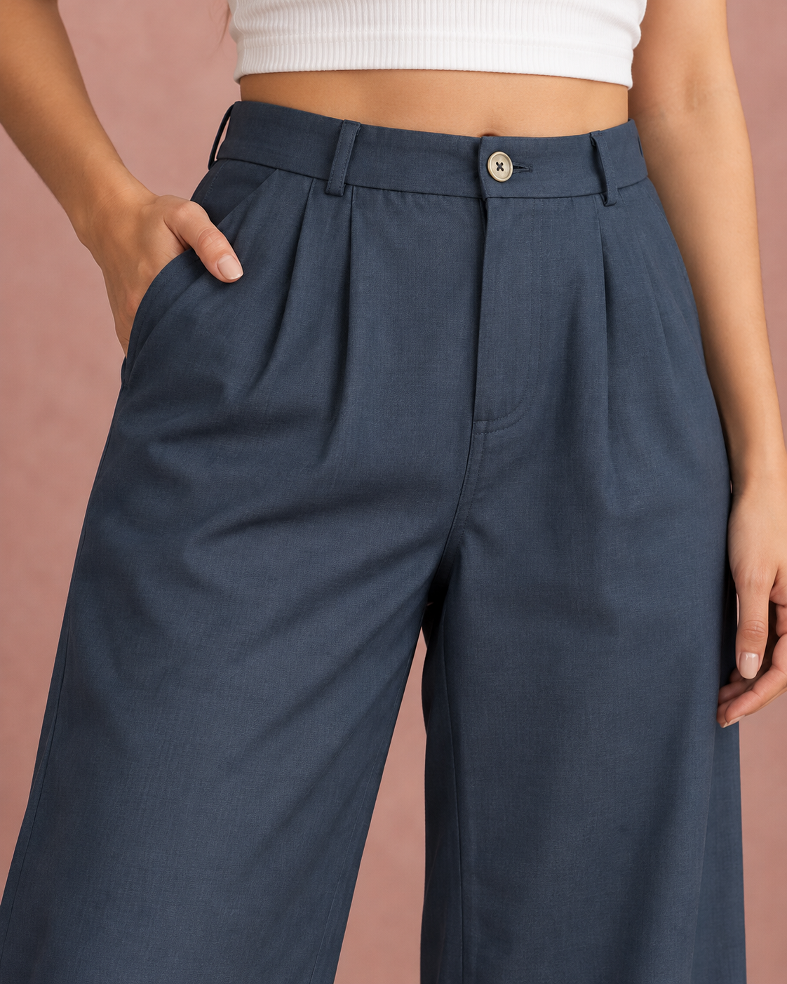 Pleated Wide-Leg Trousers with Belt Loops | Miss Kapachi