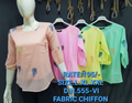 Women's Peacock Feather Print Puff Sleeve Chiffon Top in Peach, Baby Pink, Lemon Yellow and Mint Green – D.N. 555-VI