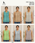 DN 745-MS Sleeveless Collar Neck Top in Teal, Beige, White, Lime Green, Sky Blue and Lavender - Pavilion Fabric Wavy Stripe