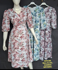 Geometric Triangle Print Ruffle Collar Midi Dress for Women - Puff Sleeves A-Line - Sizes L XL XXL - 3 Colour Variants - D.No. 606-B - Kapachi Clothing