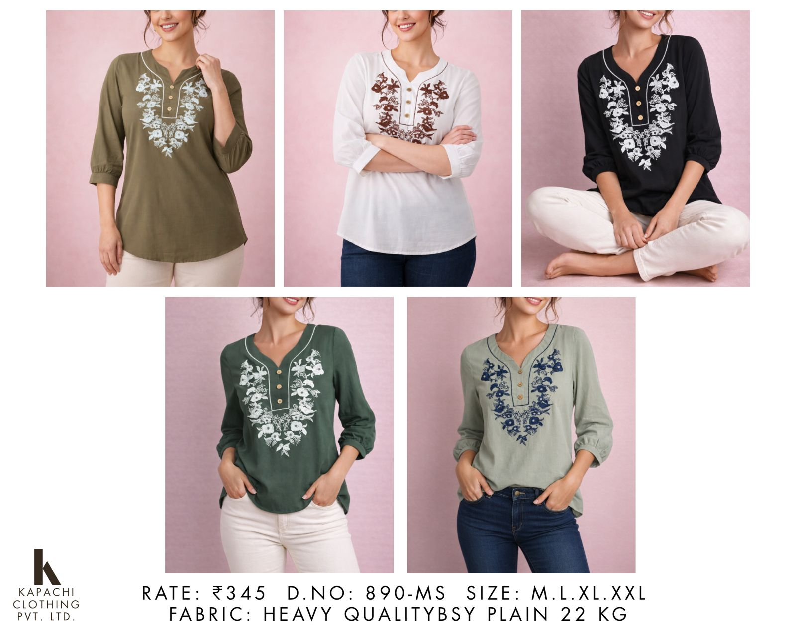 Women's Embroidered Floral Tunic Top D.N. 890-MS in 5 colours – Kapachi Clothing