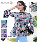 DN 444 Floral Print Bell Sleeve Top with Lace Cuff in Grey Pink Rose, Blue Floral, Purple Floral and Mauve Floral - IMP Fabric