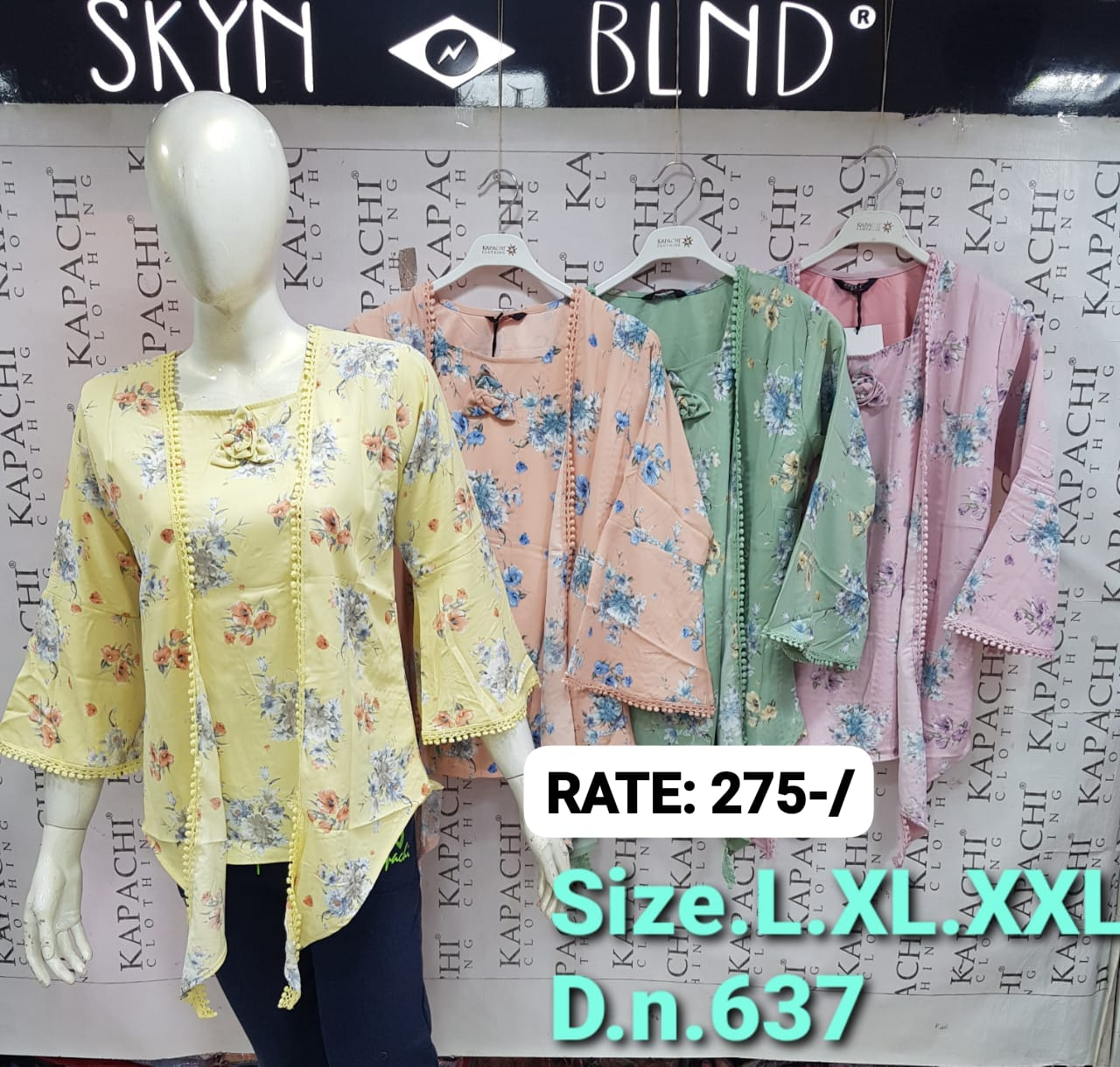 Floral Pom-Pom Trim Bell Sleeve Top D.N. 637 – Yellow, Peach, Sage Green, Pink – Kapachi Clothing