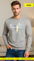 Men's Starrsky Geometric Graphic Crew Neck Sweatshirt in Grey Melange with yellow accent typographic print