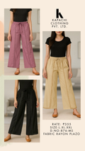 Rayon Wide-Leg Palazzo Pants 876-MS – Pink, Black, Beige – Frayed Hem