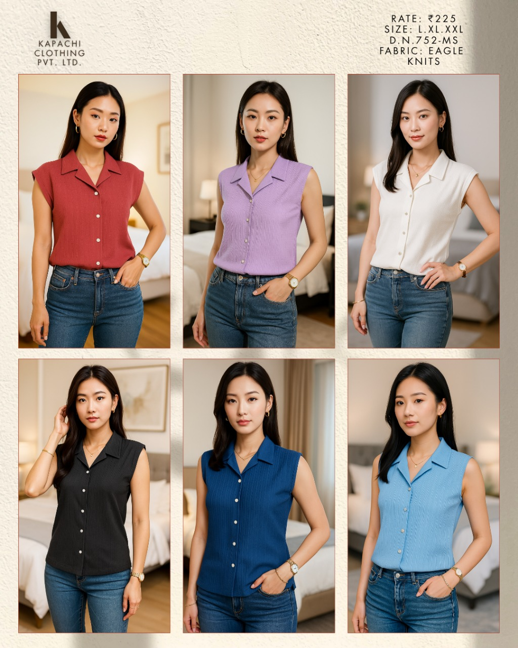 Women's Sleeveless Collar Shirt | Eagle Knits Fabric | 6 Colours | Zero+1