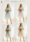 Watercolour Print Bell Sleeve Midi Dress for Women - Net Fabric Smocked Bodice - Sizes L XL XXL - 4 Colour Variants - D.No. 465-MS - Kapachi Clothing