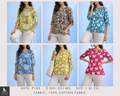 DN 921-MS Floral Print 3/4 Sleeve Cotton Top in Olive Green, Brown, Teal, Blue, Yellow Green and Pink - 100% Cotton Fabric