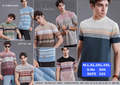 Purple Haze Jacquard Stripe Rib Neck Half Sleeve T-Shirt in multiple colour combinations including sage green, beige, pink, cream, sky blue, black, charcoal and grey