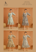 Imported Chiffon Botanical Print Puff Sleeve Midi Dress for Women - Ruffle Hem Drawstring Waist - Sizes M L XL XXL - 4 Colour Variants - D.No. 541-MS - Kapachi Clothing