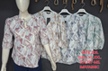 Miss Kapachi D.N. 737-MS Printed Puff Sleeve V-Neck Top in Mauve Blue, Beige Taupe and Grey Blue-Green – front view