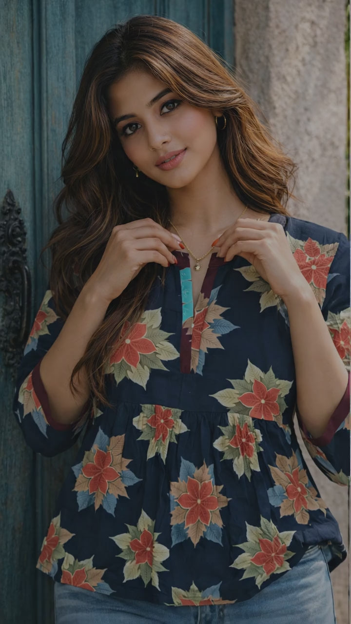 Floral Peplum Cotton Top | Kapachi